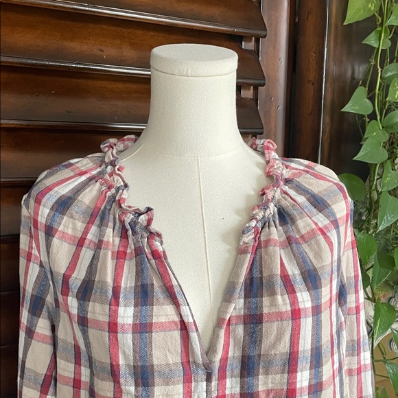 Xirena Plaid Ruffle Collar Women’s Top Cotton Medium - Picture 2 of 9